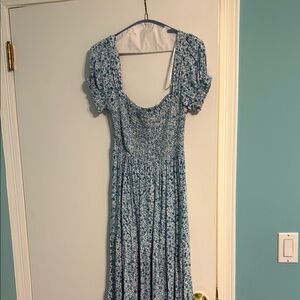 Lulu's Blue Puff Sleeve Maxi Squareneck Sundress